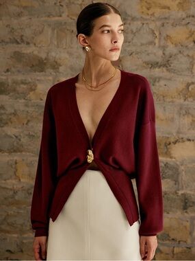 Commense Burgundy Golden Button Cardigan